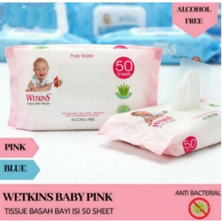 Tissue Basah Wetkins Baby Blue dan Baby Pink TISU BASAH ISI 10 24 50 Sheet