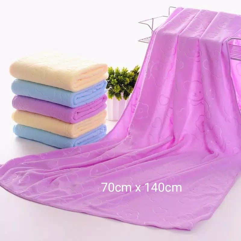 Handuk Mandi Besar 70x140cm Handuk Mandi Kecil 30x60cm Polos Motif Beruang Quick Drying Bath Towel