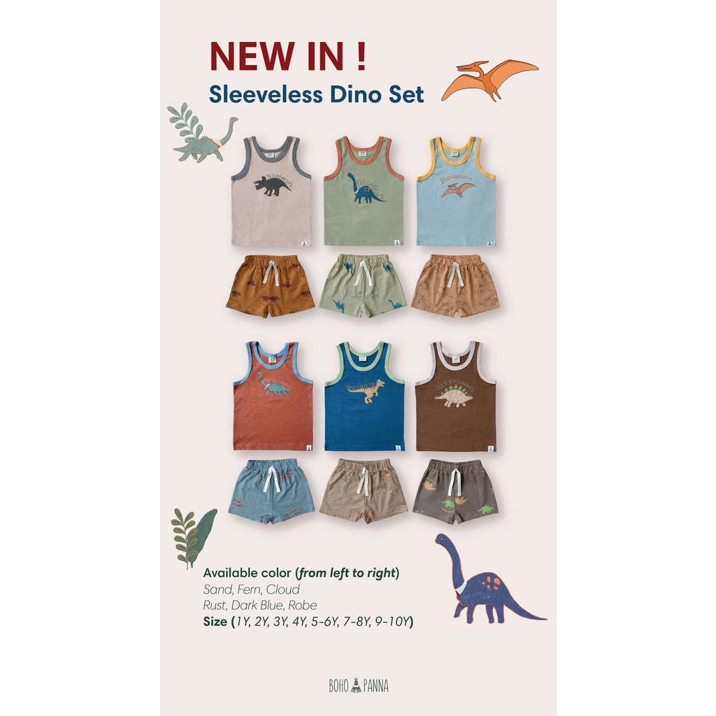 BOHOPANNA 1-10 Tahun KUTUNG Sleeveless Dino Set SETELAN KUTUNG ANAK CBKS