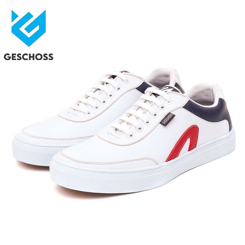 GESCHOSS 39-43 White Red - Sepatu Sneakers Casual Pria Cowo GSH7808 Putih - COD