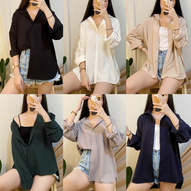 Jual KEMEJA BASIC OVERSIZED SHIRT - KEMEJA OVERSIZE WANITA | Shopee