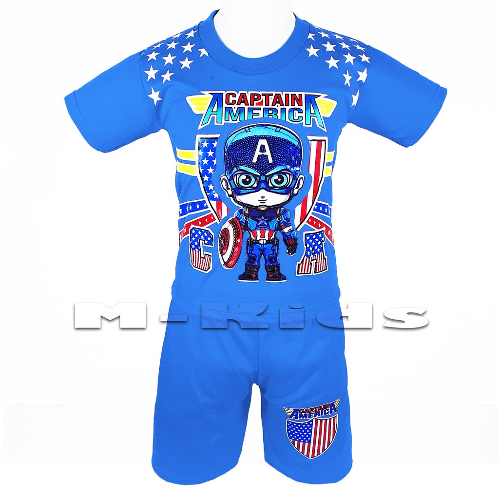 MKids88 - Baju Setelan Anak Laki-Laki Mata Nyala Lampu LED Superhero CAPTAIN AMERICA KAPTEN AMERIKA