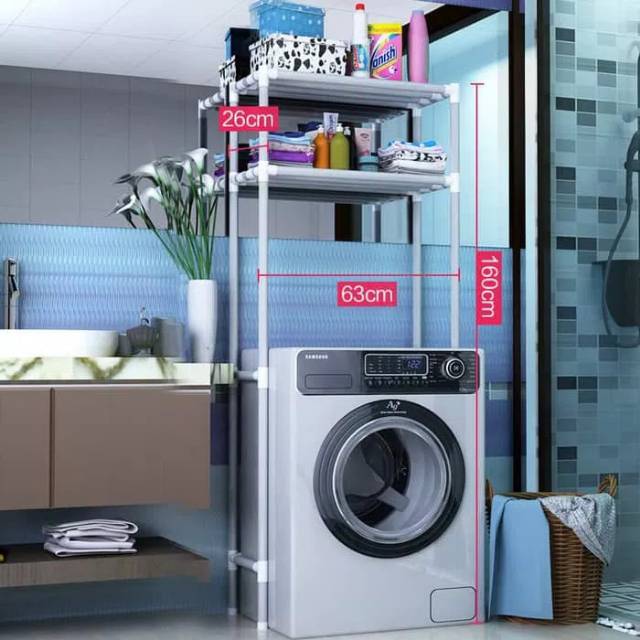 MH X100 Rak Mesin Cuci Organizer 2 Layer Tingkat Stainless Besi Minimalis Serbaguna Susun Murah
