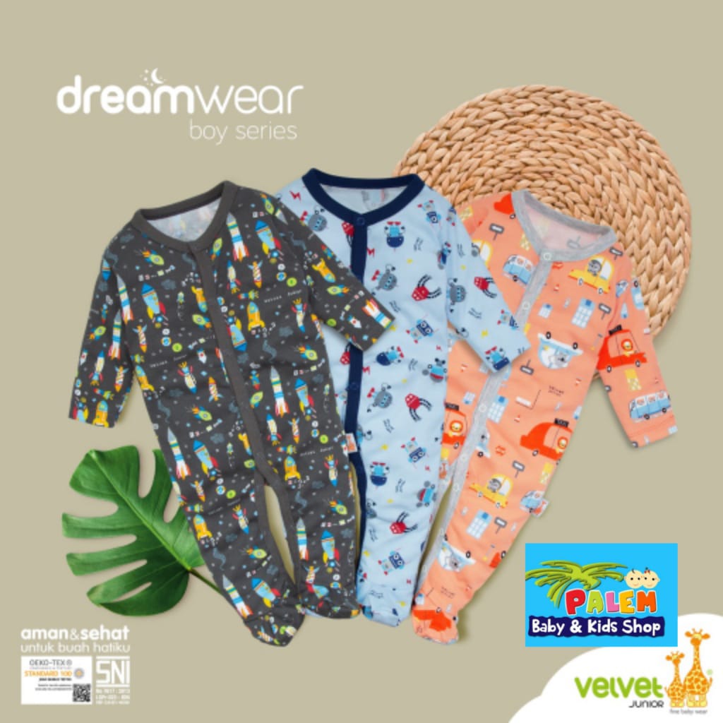 Velvet dreamwear jumper/ kancing depan tutup kaki &amp; buka kaki isi 3 PCS terbaru