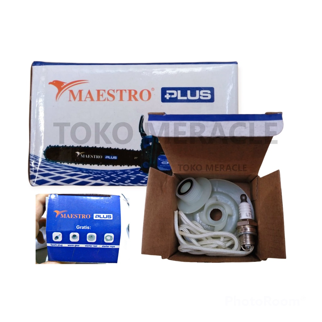 Maestro Gift Box Set (Pulley, Gear, Tali Stater dan Busi) - Onderdil Chainsaw Maestro 22" 6500