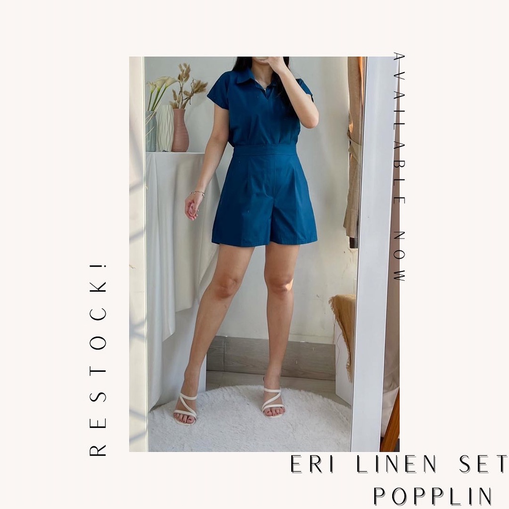 Eri Set Popplin Set Atasan dan Bawahan Lengan Pendek dan Bawahan Celana Pendek Bahan Katun Poplin