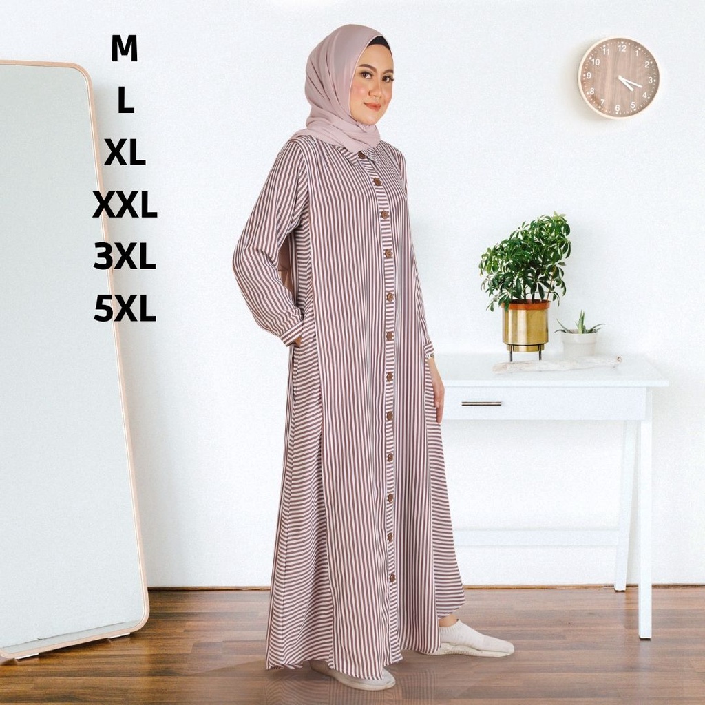 Gamis Wanita Terbaru 2021, Gamis Salur Casual M L XL XXL 3XL 5XL LD UP
