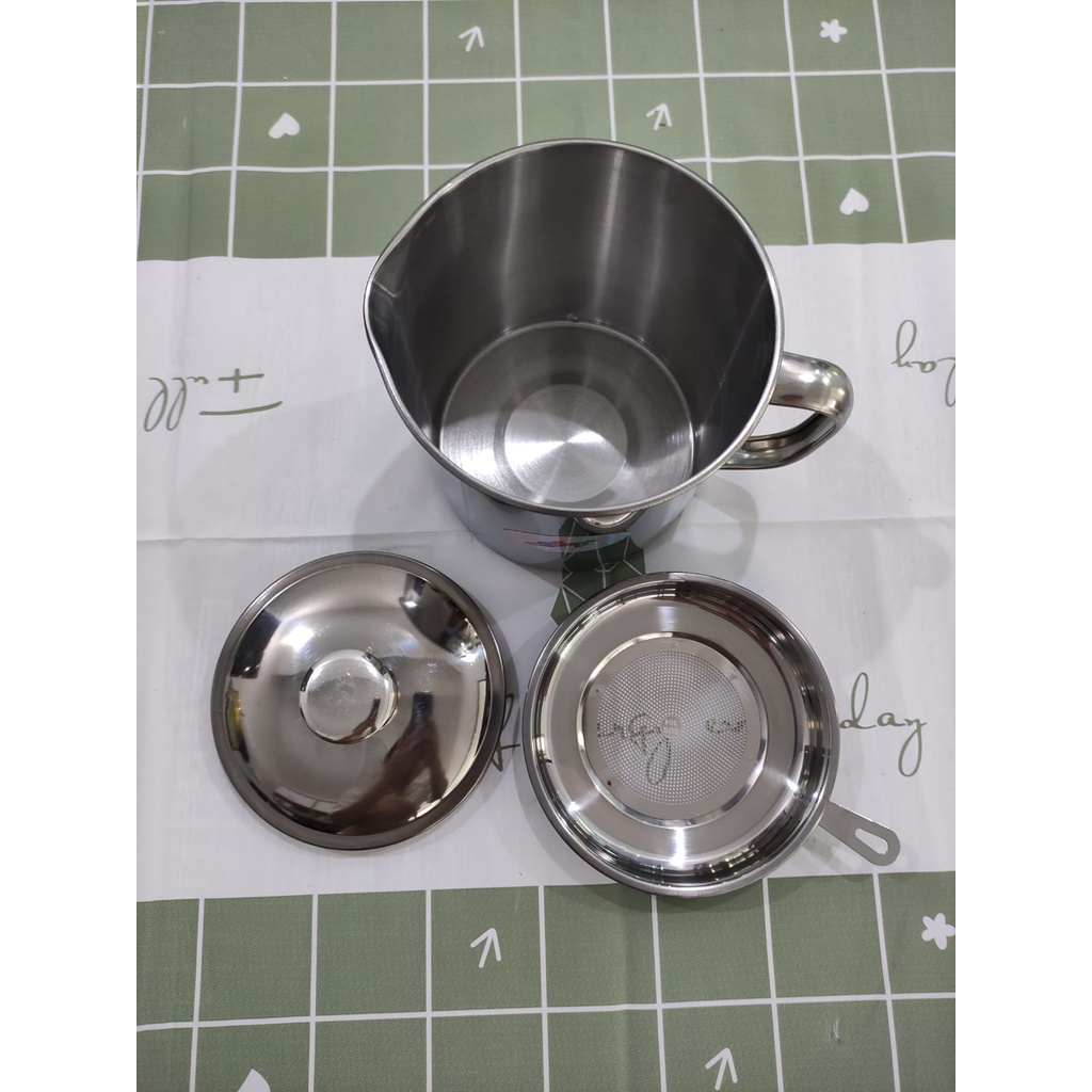 Oil Pot Wadah Saringan Tempat Minyak 14cm Stainless Steel Anti Karat 30014