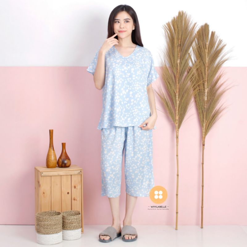 Baju tidur homewear super premium rayon 7/8-Blue