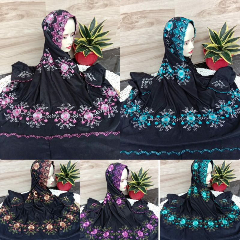 MUKENA TERUSAN KATUN POLINO WARNA HITAM | GROSIR MUKENA TERUSAN BORDIR