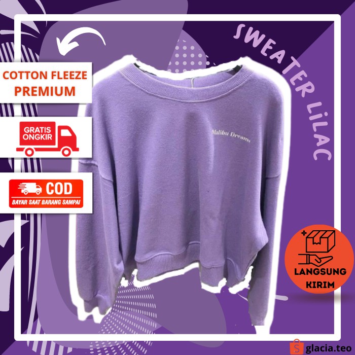 [ COD BAYAR DI TEMPAT ] MALIBU DREAM SWEATER PRIA DAN WANITA TERBARU SWITER POLOS HOODIE LILAC MURAH