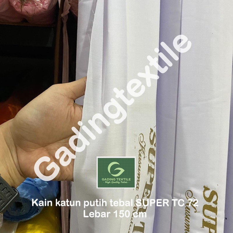 ( per 1 roll ) Kain tetoron katun polos jepang putih tebal SUPER TC 72 lebar 150 cm isi 54 meter bahan baju kemeja hem atasan seragam sekolah kerja kerudung jilbab hijab background backdrop foto mori kafan layar tancap taplak meja tirai hordeng gorden