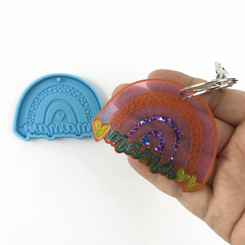 Glitter Rainbow Mom Keychain Epoxy Resin Mold DIY Crafts Jewelry Necklace Casting Mold Hanging Pendant Silicone Mould