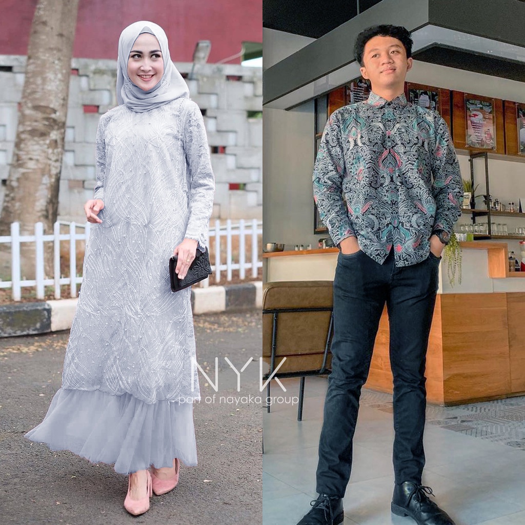 COUPLE GAMIS ARSYA - SARIMBIT BATIK COUPLE LAMARAN - BAJU COUPLE LEBARAN - MAXI COUPLE DRESS BROKAT REMPEL TUTU