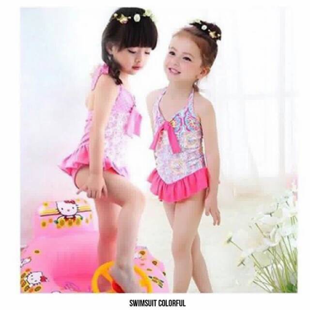 Baju Renang Swimsuit One Piece Seksi Lucu Pink Impor Murah Anak Perempuan Cewek 4 5 6 Tahun