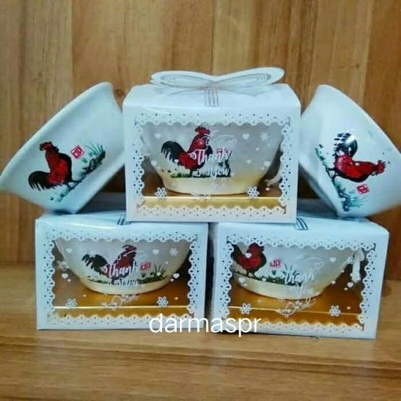 SOUVENIR MANGKOK AYAM JAGO MINI KEMAS mika di jual perpcs dan free kartu ucapan