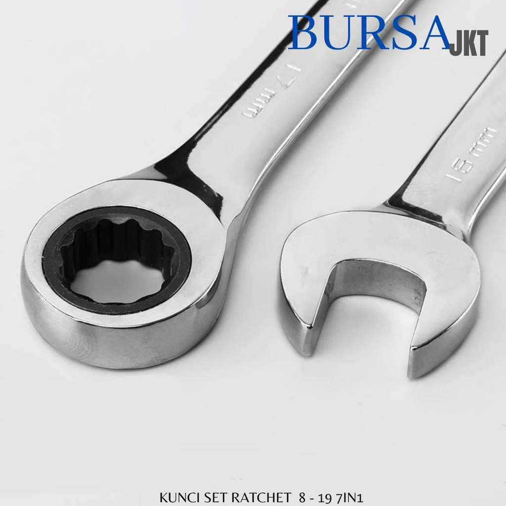 KUNCI RING PASS KOMBINASI RATCHET SET 8 - 19 MM 7IN1 CHROME VANADIUM