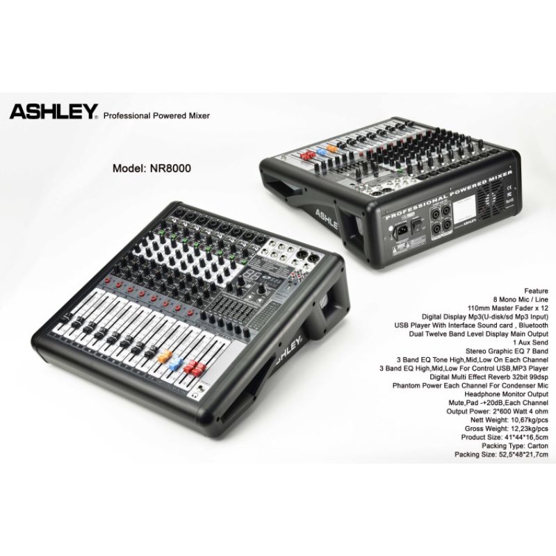 MIXER AUDIO ASHLEY NR8000 / ASHLEY NR 8000 / NR-8000 ( 8 CH - USB - BLUETOOTH )