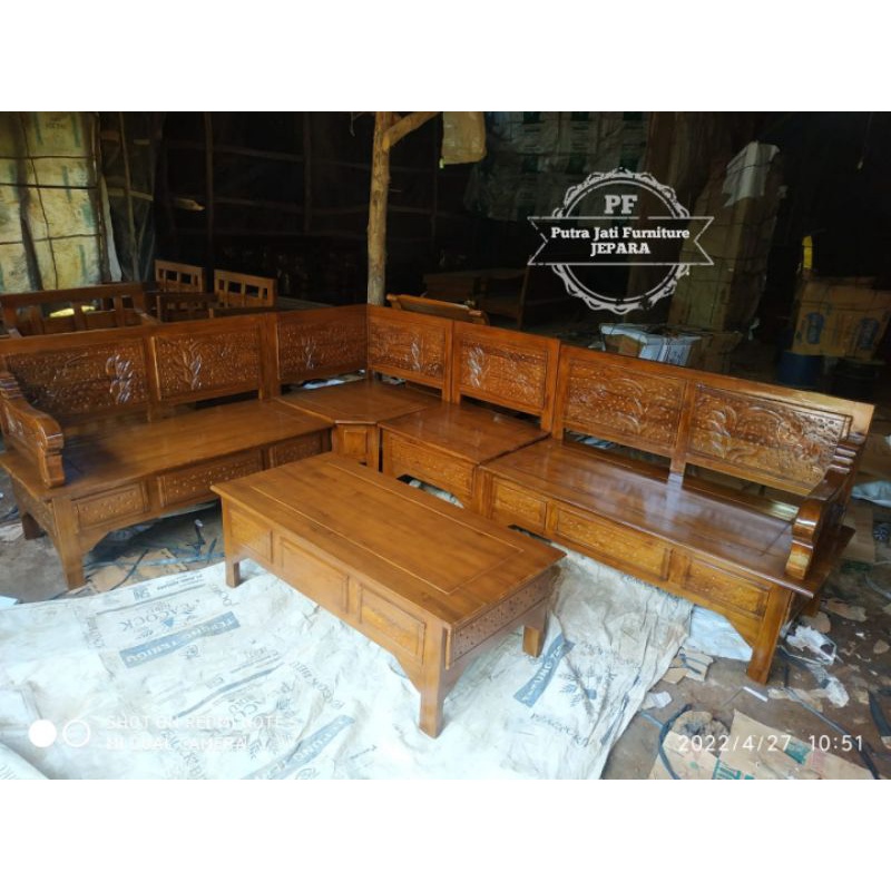 Kursi Tamu sudut Meja Tamu Ruangan Pojokan Kayu Jati Jepara