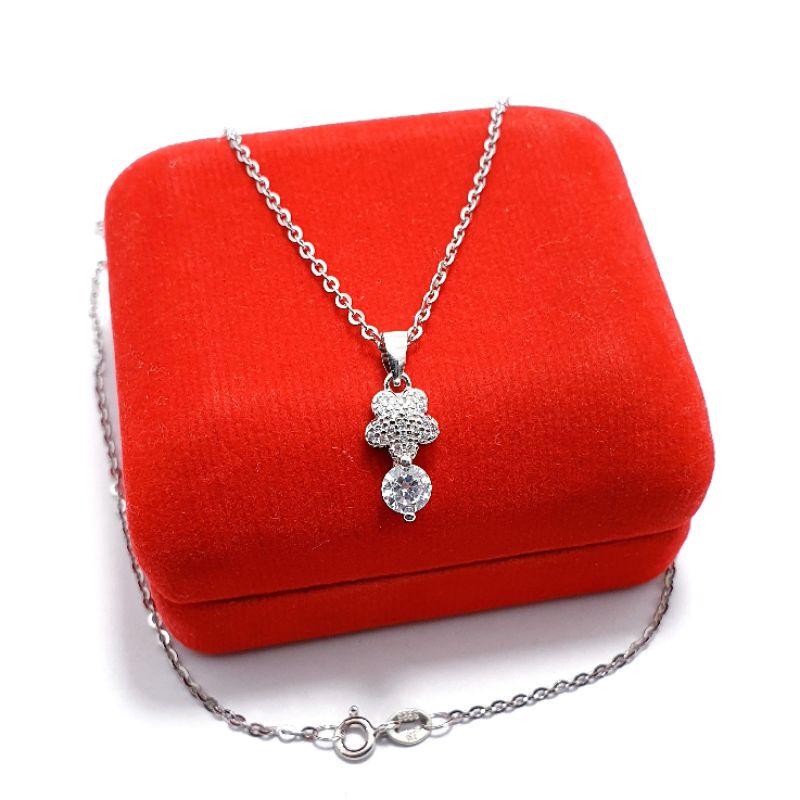 Kalung Perak Wanita 925 Asli Lapis Emas Putih - Set Kalung Liontin Silver 925 Asli
