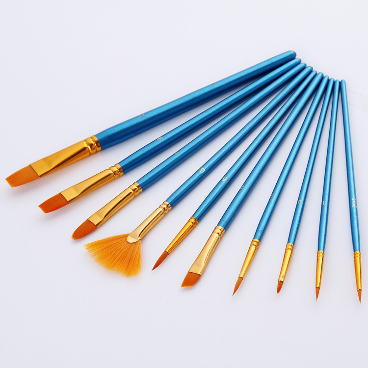 10Pcs/set Professional Nylon Hair Paint Brush Watercolor Acrylic Wooden Handle Painting Brushes Art Supplies