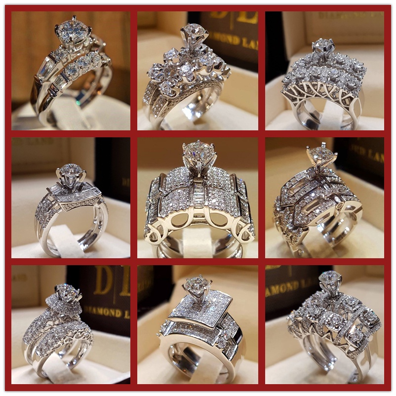 Set Cincin Berlian Bahan 925 Silver Untuk Pernikahan