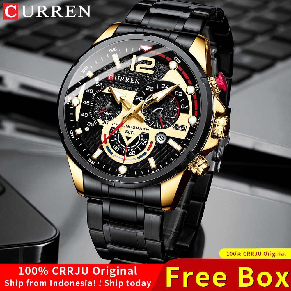 COD✔ CURREN Jam Tangan Pria Multifungsi Jam Tangan Bercahaya Rantai Business Waterproof Casual ORIGINAL