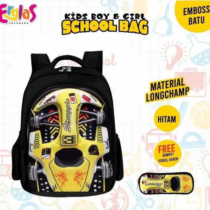 Tas Anak Karakter Gratis Tempat Pensil Erglas School Bag Kids Boy Girl