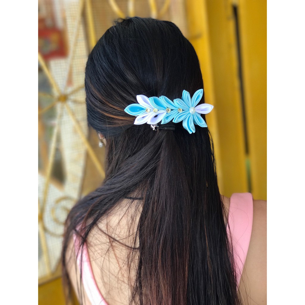 pita rambut hand made model baru bunga kain satin