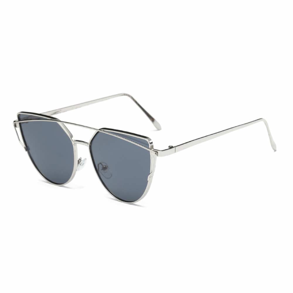 Anti UV Eye Cat Sunglasses [ Grey Silver ] Pria dan Wanita - Desaign Korea - NY Free Kotak Kacamata