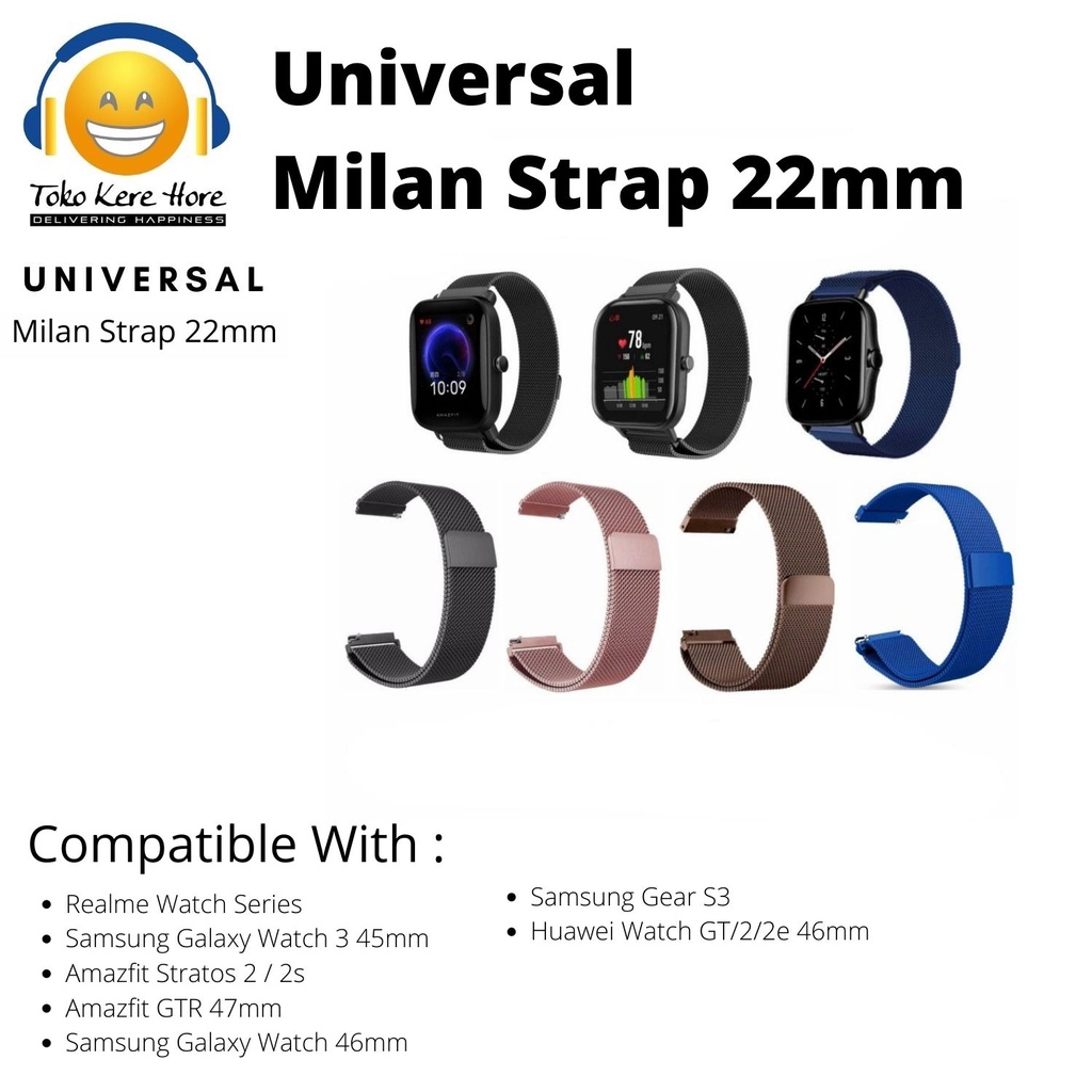 Milan Steel 22mm Strap Tali Jam Amazfit Haylou Strap Amazfit GTR 47mm LS05  Realme Watch 2 Pro S Huawei Watch GT 2 2e 46mm