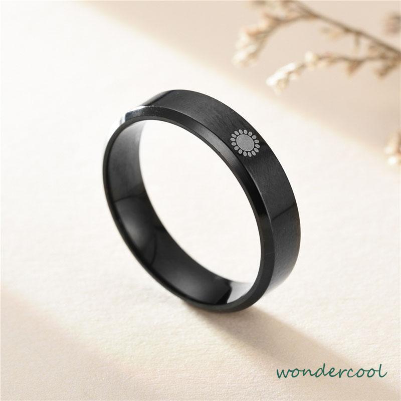 Simple Moon Sun Couple Trendy Wide Love Rings Hadiah Indah untuk Pacar Pacar di Hari Valentine-Won