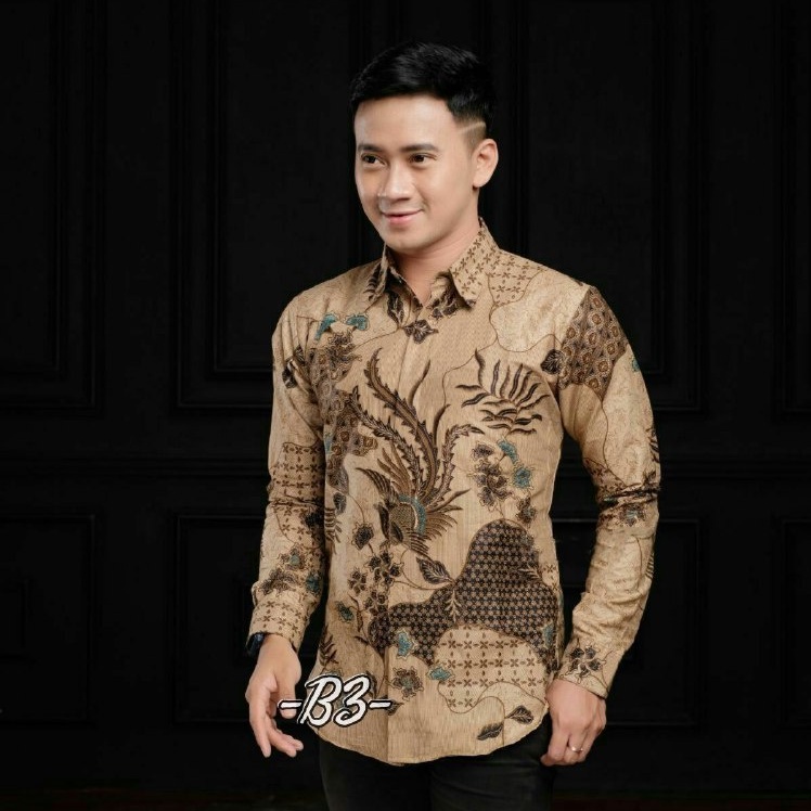 Batik Pria Lengan Panjang BATIK BERKAH HRB026 motif KERATONAN Kode 002 size M L XL XXL Reguler-SEKARJAGAD
