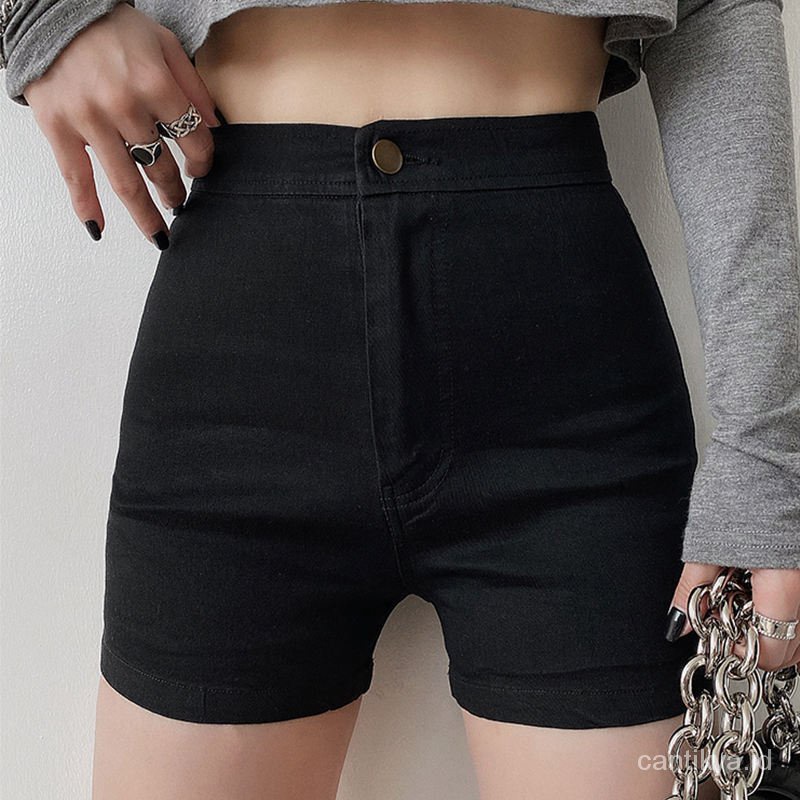 celana pendek stretch wanita hot pants jeans celana korean style wanita hitam Pinggang highwaist Tinggi Super Short dewasa Murah