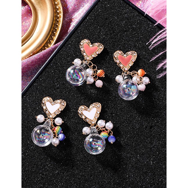 LRC Anting Tusuk Fashion 925 Silver Needle Pearl Diamond Love Glass Ball Earrings F65601