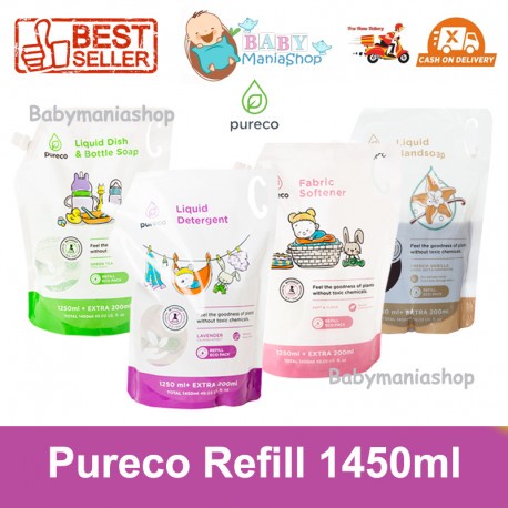 Pureco Refill 1450ml Liquid Detergen Sabun Pencuci Pakaian Baju Bayi Aman Ramah Lingkungan Babymania