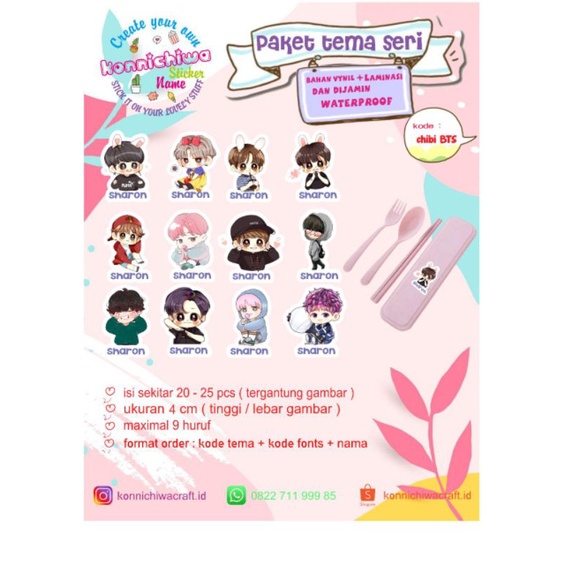 Label Nama Karakter BTS Chibi