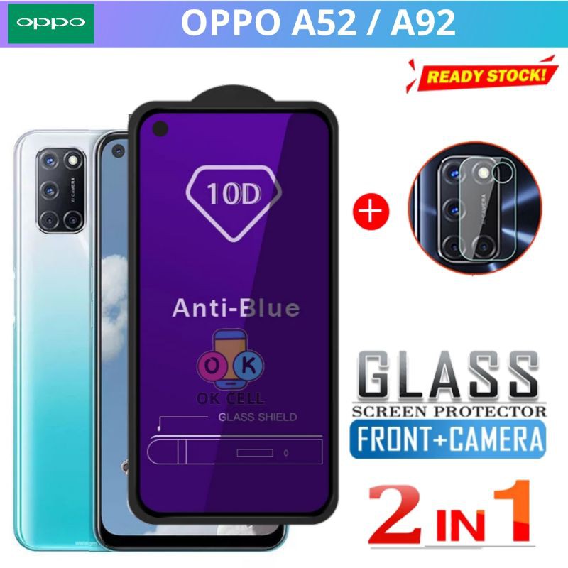 2in1-Tempered Glass Anti Blue Light Oppo A52 A92 -Tg Anti Gores Kaca Radiasi Oppo A52.A92 Full Layar