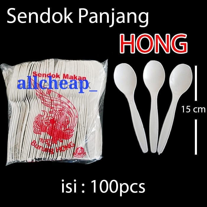 isi 100pcs sendok makan plastik sendok panjang BIASA kualitas tebal HONG