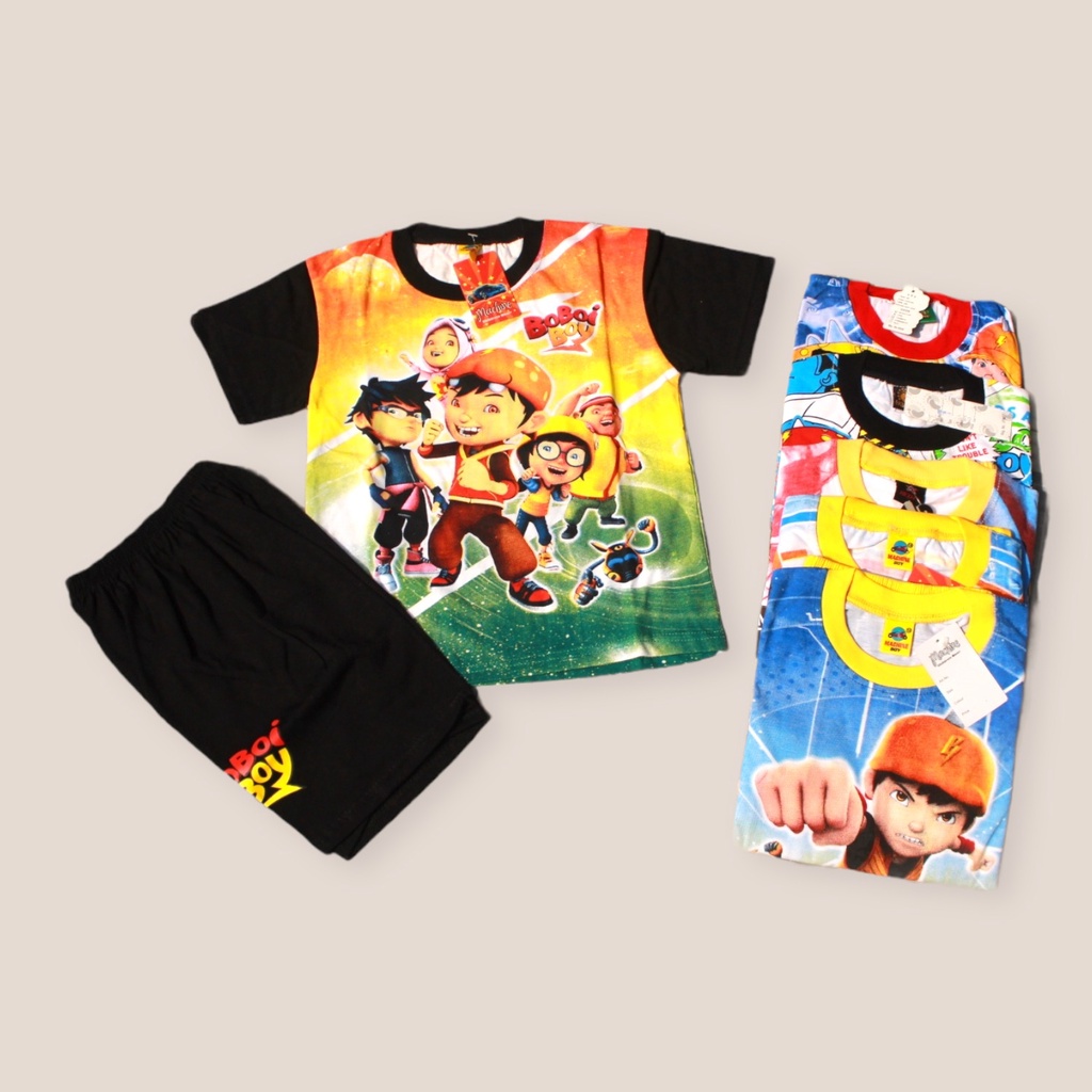 setelan baju anak boboiboy bahan kaos full print size 4-12thn