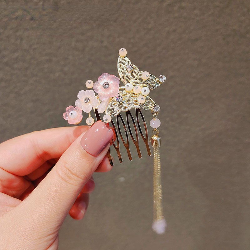 Jepit Rambut Rumbai Desain Bunga Butterfly Gaya China Untuk Wanita