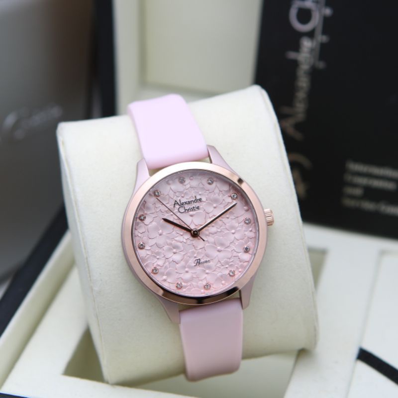 JAM TANGAN WANITA ALEXANDER CHRISTIE AC 2A03 RUBBER PINK ORIGINAL