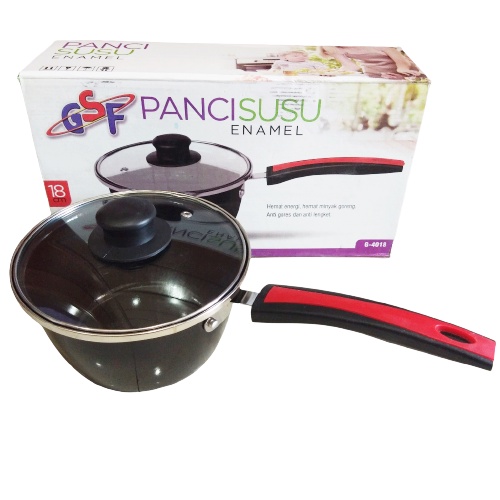 Panci Susu Enamel Tutup Kaca 18 Cm GSF G-4018 - Sauce Pan Enamel