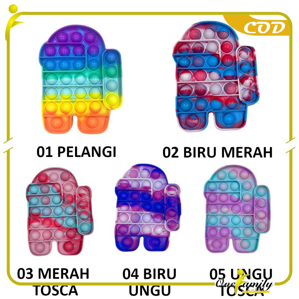 ONE-M131 Mainan Pop It Rainbow Karakter Fidget Push Pop It Among Us Bulat Pop Its Mainan Anak-AMONG US COLOURFULL