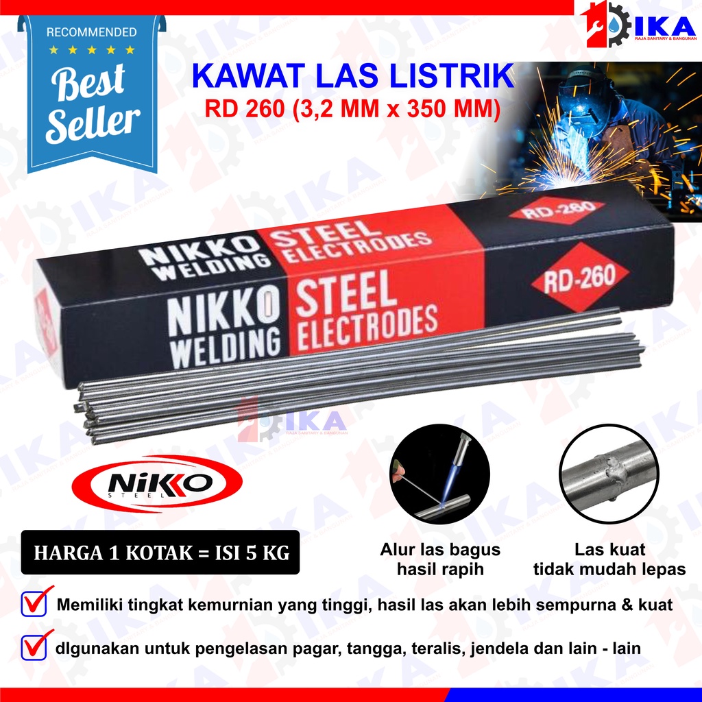 Kawat Las 3.2mm Nikko RD 260 / KAWAT LAS Listrik NIKKO RD260 3.2mmx350mm 5 Kilo