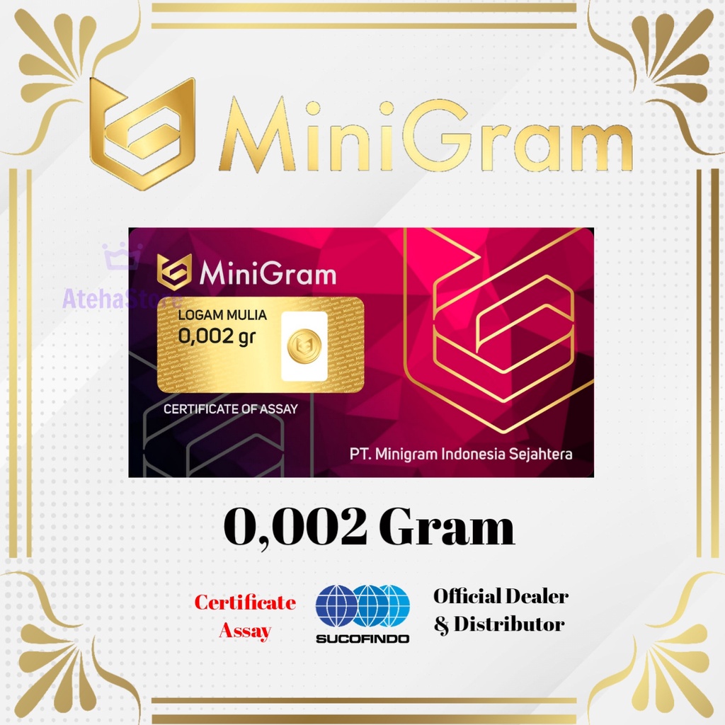 Minigram/Minigold/Emas mini/Souvenir emas 0,002 Gram 24 karat Bersertifikat