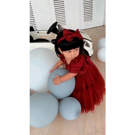 dress revina lengan balon tutu baju pesta ulang tahun anak perempuan lengan balon