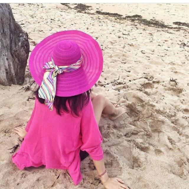 Topi pantai floppy lebar nylon import