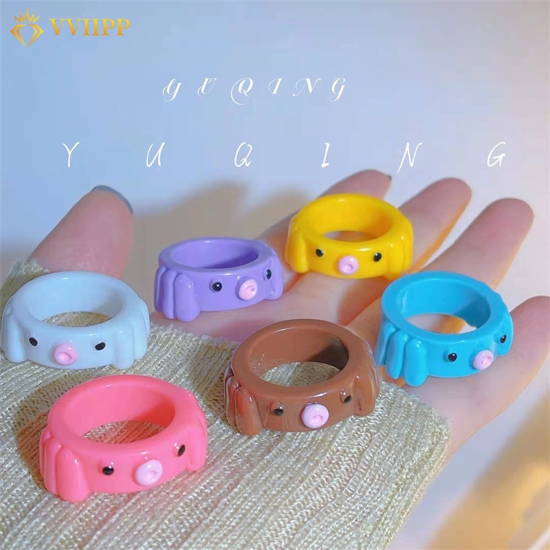 Cincin Resin Bentuk Katak / Gurita / Ayam Lucu Warna-Warni Untuk Wanita