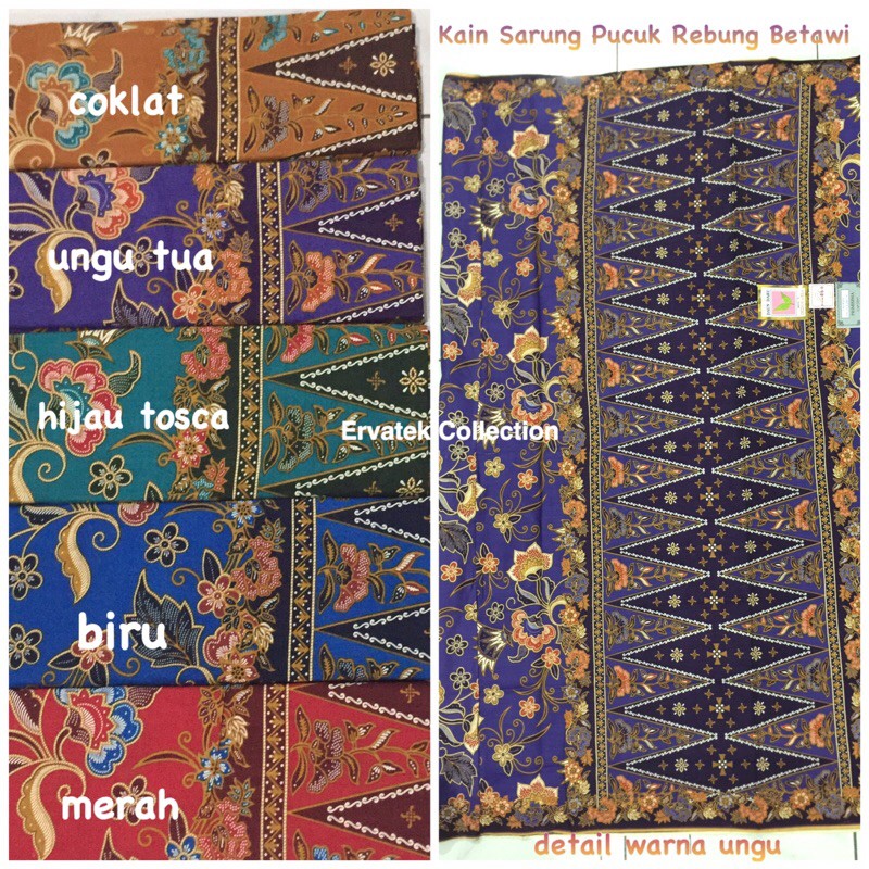 Kain Sarung Pucuk Rebung Tumpal Betawi jakarta / 5 warna ungu hijau biru coklat merah